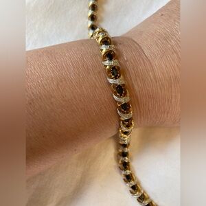 Marked SETA Vintage Bracelet with Faux Black Gemstones Clear Accents